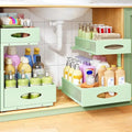 Under Sink Organizer, 2-Pack Pull Out Cabinet Organizer 2 Tier Metal Slide Out Storage Shelf Rack, L-Shaped Adjustable Height,Mesh Sliding Drawer for Kitchen, Bathroom, Laundry, Pantry, Green, XL