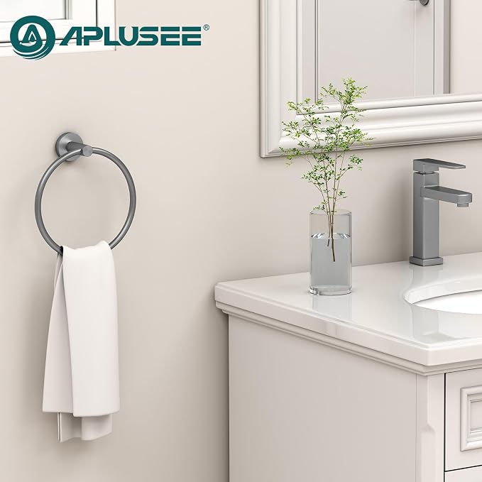 APLusee Gunmetal Gray Towel Ring, 304 Stainless Steel Rustproof Towel Holder for Bathroom Wall Mounted, Easy to Install
