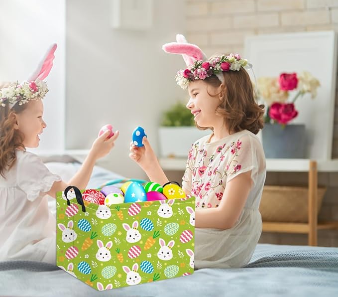 Rectangular Easter Bunny Storage Basket for Kids & Baby - Cute Toy Storage Bin and Organizer - Room Decor