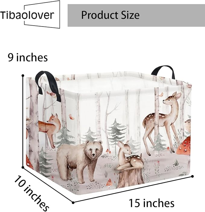 Rectangular Woodland Animal Basket Kids Baby Storage Basket Cute Storage Bin Organizer Shelf Book Woodland Room Decor(Woodland Animal)