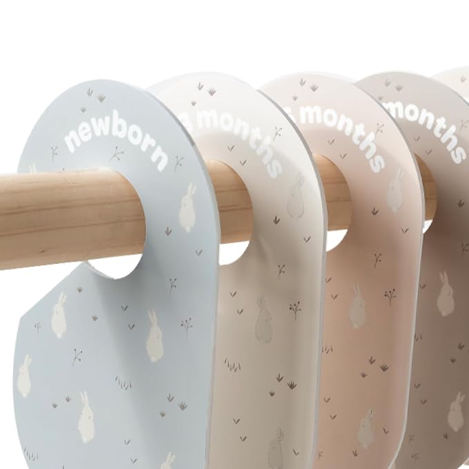 3 Sprouts Baby Closet Dividers, Newborn to 2T, Rabbit, 8 Piece Set | Newborn to 2T sizing, 8-piece set, Double-sided size labels, Age labels, Nursery closet storage, Baby clothes organizer