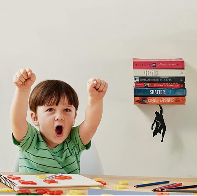 Artori Design Floating Bookshelf for Kids - Superhero Wall Decor and Room Decor - Invisible Metal Book Shelf for Book Lovers, Unique Gift Idea