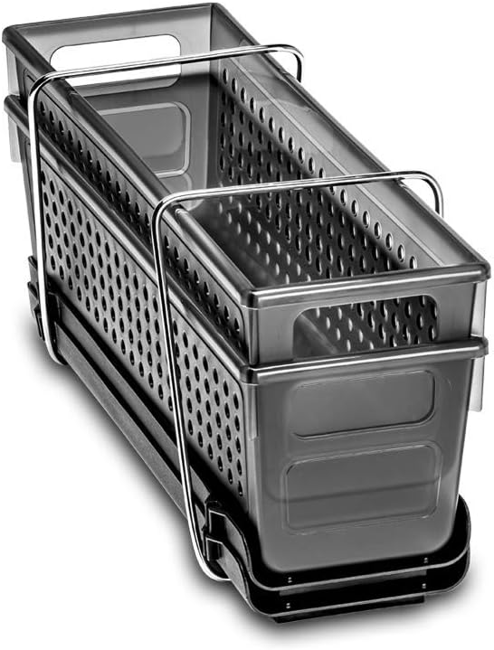 madesmart 2-Tier Under Sink Organizer with Pull-Out Drawers, Adjustable Dividers, Storage for Cleaning Supplies & Bottles, Carbon