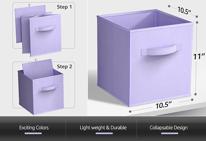 Sorbus 11 Inch Fabric Storage Cubes - Sturdy Collapsible Bins With Handle - 6 Foldable Baskets for Organizing Clothes, Toys, Books - Multi Colored Storage Baskets for Shelves, Kids Room, Closets