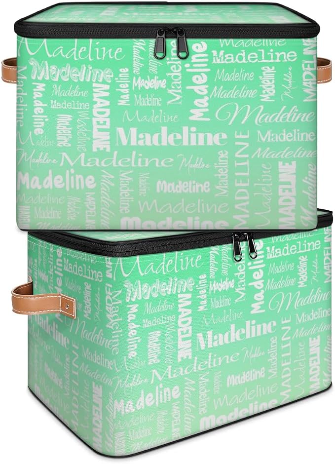 Custom Storage Basket with Name, Personalized Keepsake Box with Zipper Lid, Foldable Fabric Memory Bin Large capacity with Handle Green Gradient