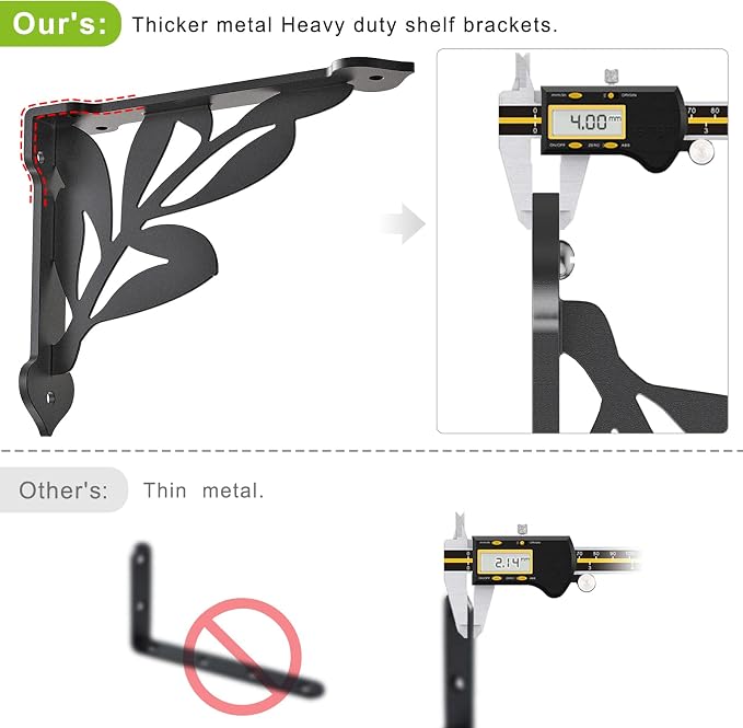 SELEWARE Heavy Duty Shelf Brackets 12 Inch, Branch Shelves Brackets, 300LB Capacity Decorative Metal L Brackets for Floating Shelves, Black Rustic Wall Mount Shelving Bracket with Screws, 2 Pack