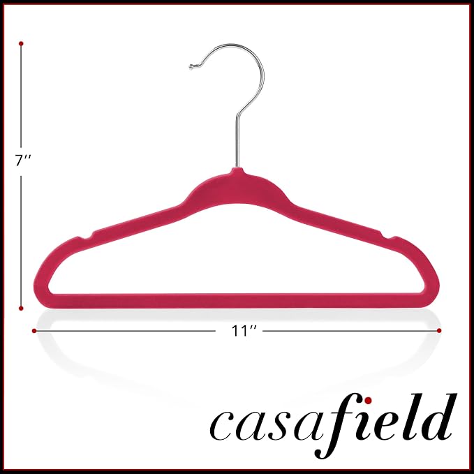 Casafield 50 Velvet Baby Hangers - 11" Size for Infant & Toddler Clothes - Pink