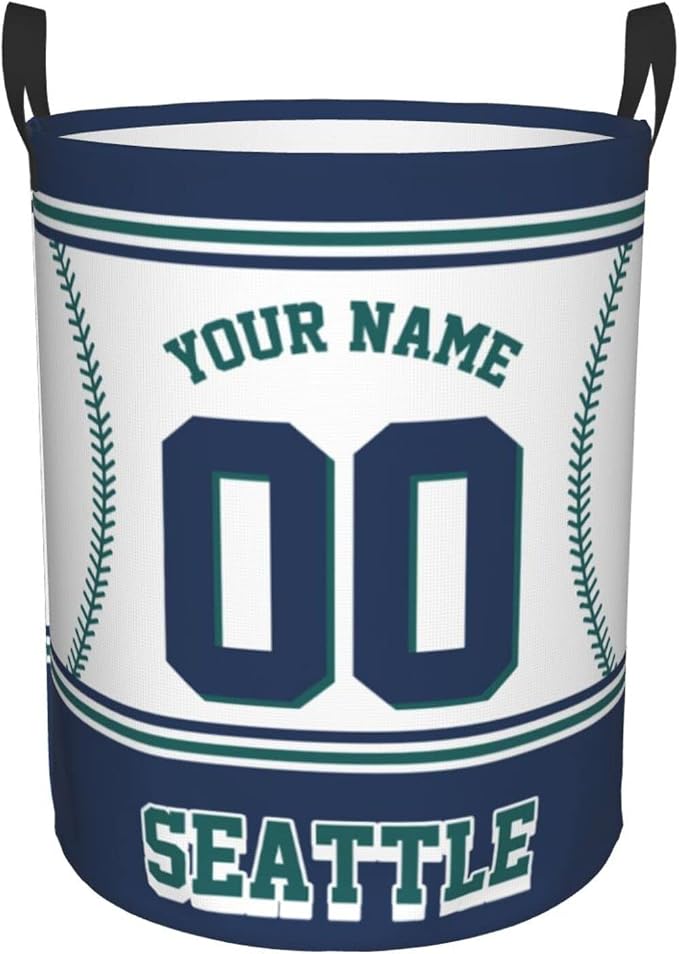 Custom Seattle Laundry Hamper Personalized Laundry Basket Customized Name And Number Collapsible Storage Basket for Bedroom Bathroom Living Room Baseball Fan Gifts