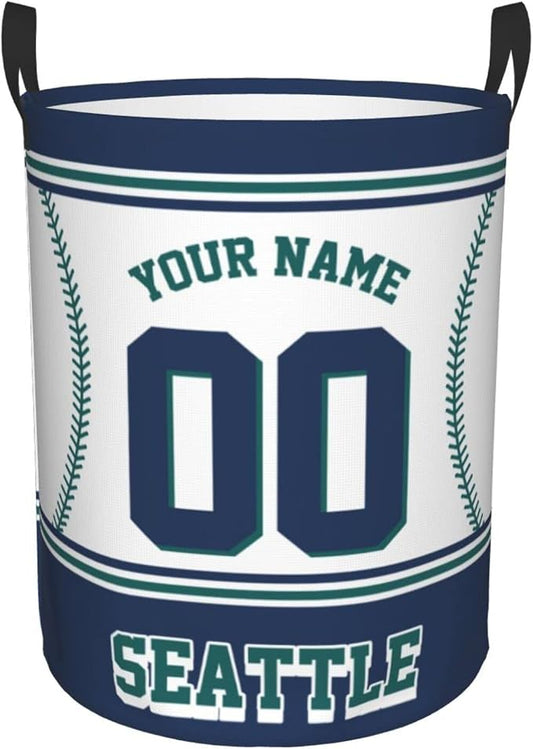 Custom Seattle Laundry Hamper Personalized Laundry Basket Customized Name And Number Collapsible Storage Basket for Bedroom Bathroom Living Room Baseball Fan Gifts