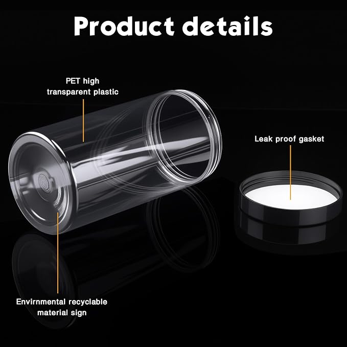 SATINIOR 12 Pack 32 oz Plastic Container Jars with Lids Round Clear Travel Cosmetic Container Slime Jars for Toiletries, Lotion, Cream, Ointments, Makeup, Rhinestone, Samples, Kitchen Storage(Black)