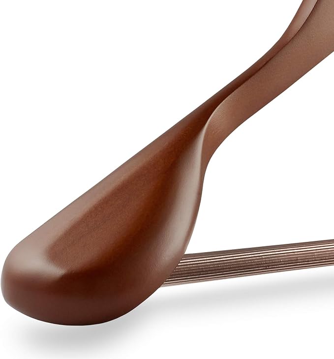 Casafield - 6 Walnut Wide Shoulder Wooden Suit Hangers - Premium Lotus Wood, Non-Slip Pant Bar & Chrome Swivel Hook for Dress Clothes, Coats, Jackets, Pants, Shirts, Skirts