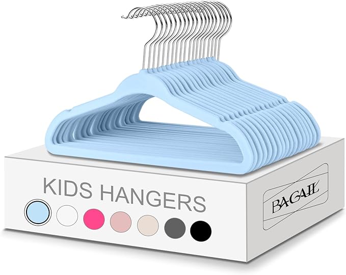 BAGAIL 50 Pack Kids Velvet Hangers 14” Inch Children's Clothes Hangers Non-Slip Baby Hangers for Infant/Toddler (Babyblue)