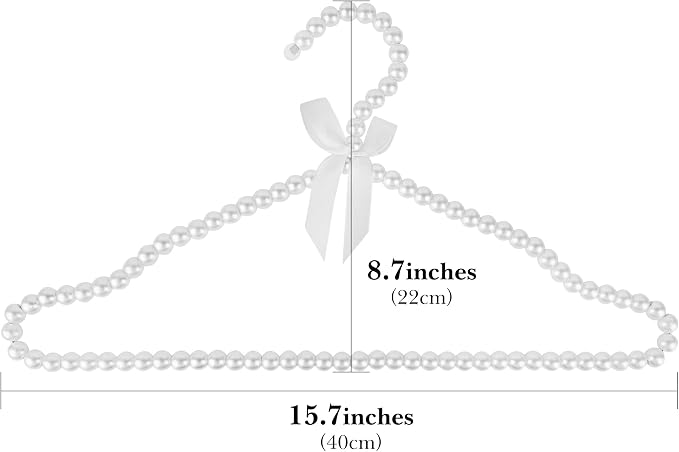 Linkidea 5 Pack Pearl Beaded Clothing Hanger, Elegant Non-Slip Plastic Design for Dresses & Pants, Closet Organizer for Wedding & Special Occasion (White)
