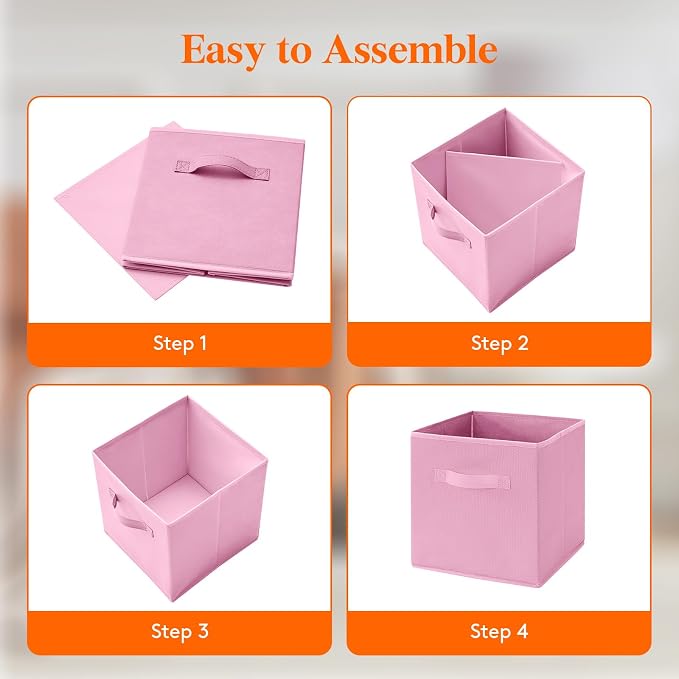 Lifewit Storage Cubes, Foldable Decorative Fabric Storage Baskets for Organizing Home Organizers with Handles for Shelves, Closet, 11 Inch Bins, 18L Pink, 6 Packs