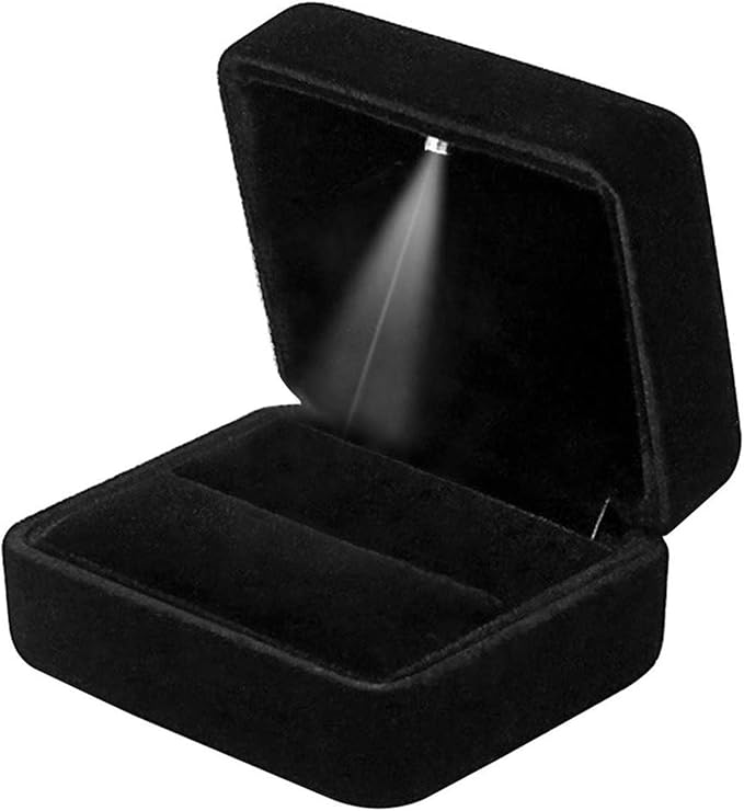 Velvet Ring Box with LED Light Jewelry Display Gift Box for Proposal,Engagement, Wedding