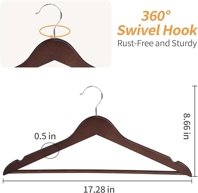 Amazon Basics Durable Wooden Suit Clothes Hangers - Cherry (Pack of 80)