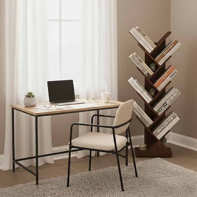 ruboka 9 Tier Tall Tree Bookshelf, Small Bookcase 11.8"*7.4"*38.4" (Black) | Retro Narrow Bookshelves for CDs/Magazines, Book Shelf for Bedroom, Living Room, Office, Balcony, Study Room