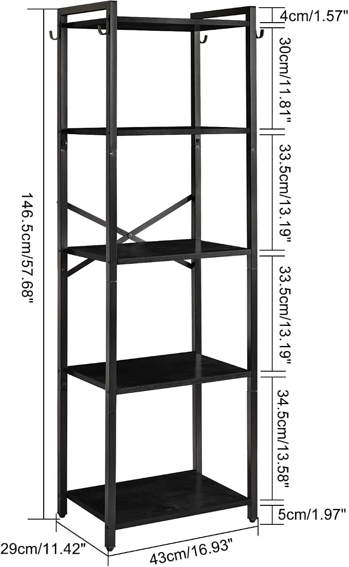 YMYNY Bookshelf, 5-Tier Ladder Shelf Organizer, Narrow Shelving Unit, Corner Storage Racks, Large Capacity Bookcase, for Home Office Living Room Balcony Bathroom, 57.7" H, Metal Frame,UHBC005B