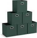 Household Essentials Foldable Fabric Storage Cubes 6-Pack – 11x11x11 Stackable Non-Woven Bins with Chipboard Sides & Grommet Handles – Closet, Shelf, Nursery, or Office Organizer – Dark Green