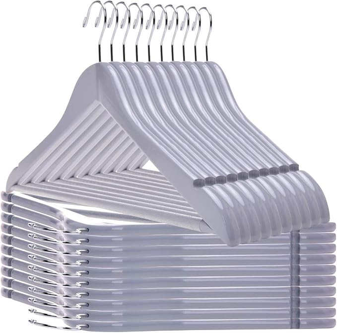 Quality Hangers - Wooden Coat Hangers - Slightly Curved Hanger Set of 20-Pack - Solid Wood with Stylish Chrome Hooks - Heavy-Duty Clothes, Jacket, Shirt, Pants, Suit Hangers (Gray, 20)