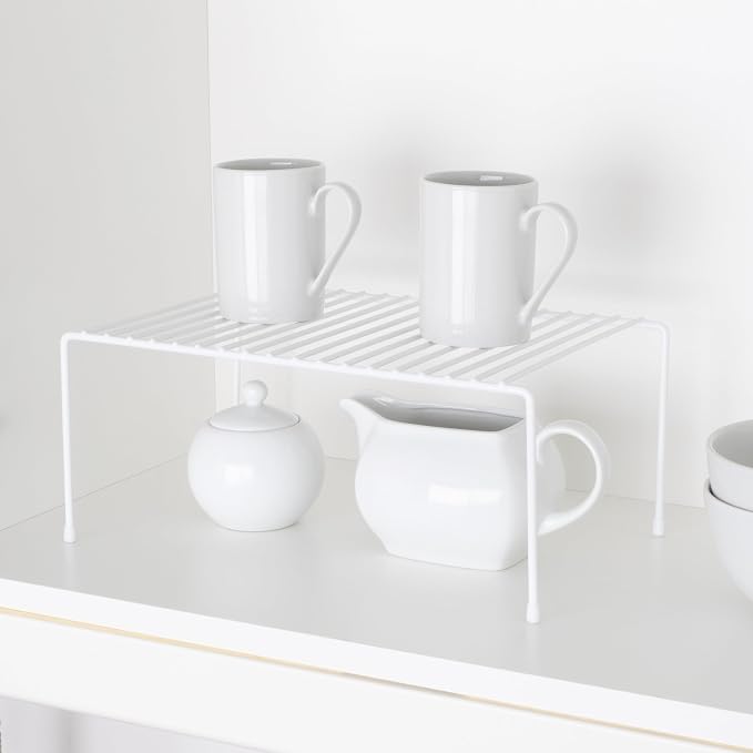 Smart Design Cabinet Storage Shelf Rack - Medium (8.5 x 13.25 Inch) - Steel Metal Wire - Cupboard, Plate, Dish, Counter & Pantry Organizer Organization - Kitchen [White]