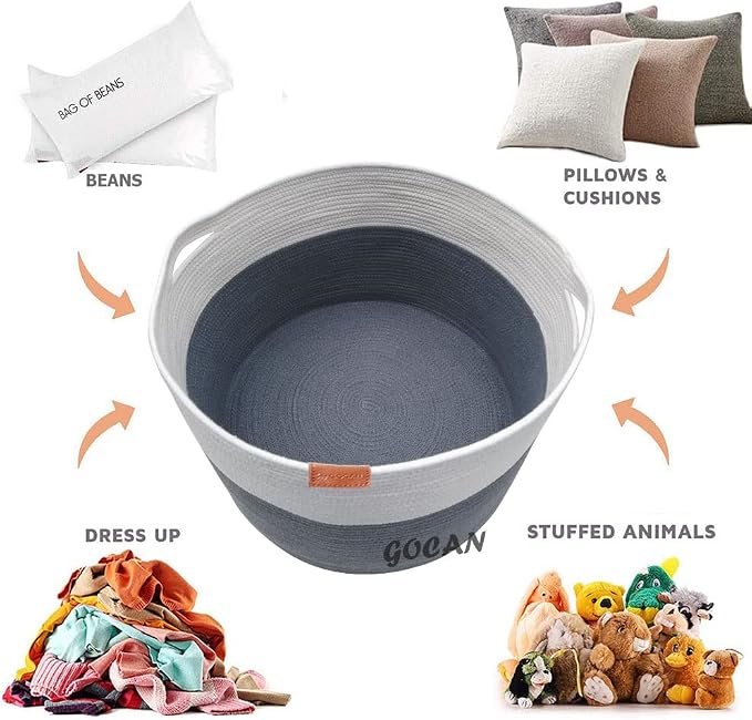 GOCAN Extra Large Laundry Basket toy storage 22"X22"X14" blanket basket Cotton Rope Woven Baskets with Handles for Living Room (Grey/Beige) XXXL