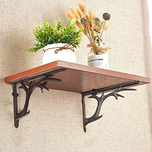 1PCS Cast Iron Deer Antler Wall Shelf Brackets, 7.6in (H), Brown