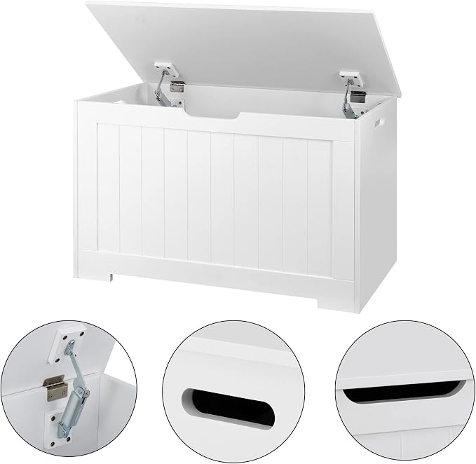 LEMY Storage Chest/Bench, 30 Inches Wooden Toy Organizer with 2 Safety Hinges, Storage Box for Entryway, Bedroom, Living Room, White