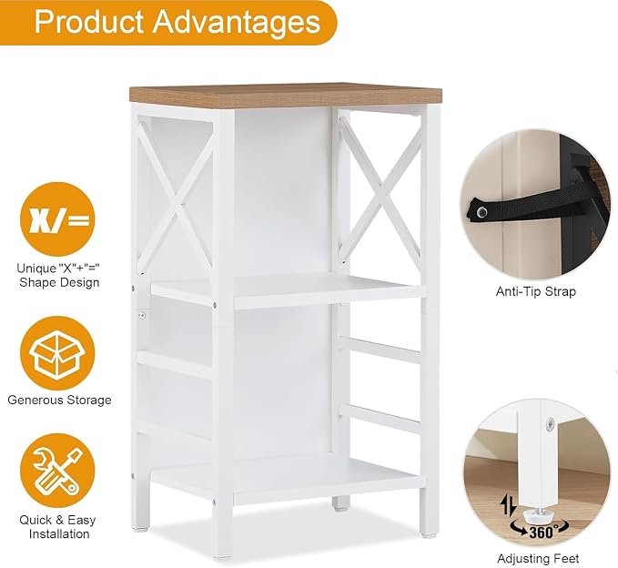 MNEETRUNG Small Bookshelf,3 Tier Industrial Bookcase with Metal Frame and Backboard,Low White Book Shelf,Book case for Small Spaces,Living Room,Bedroom and Home Office