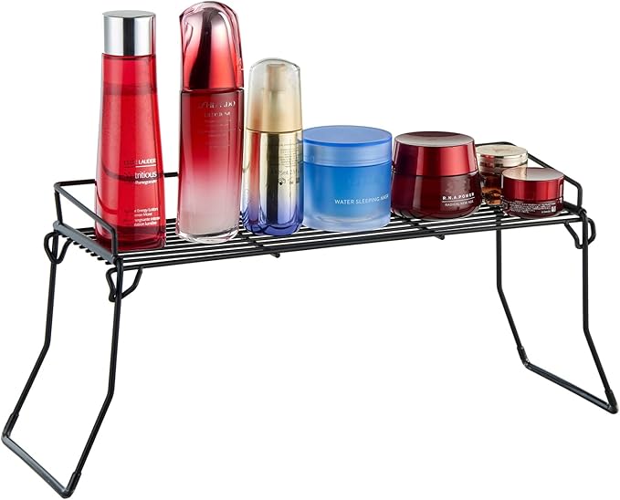 JUNCHU CHERRY Metal The Sink Vanity Organizer, Bathroom or Kitchen Sink Organizer, Feminine Products Organizer (Black)