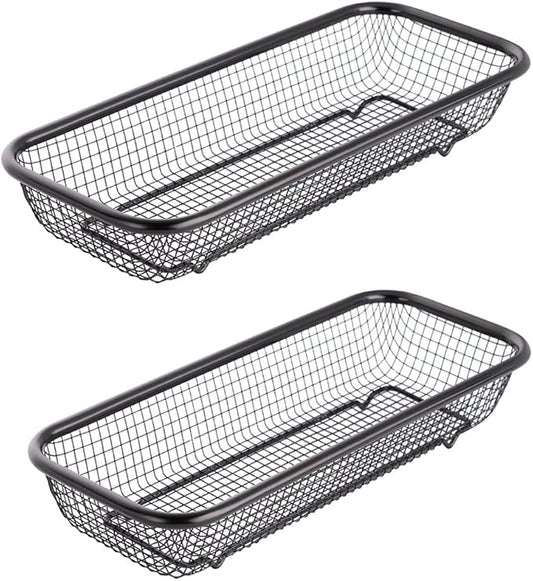 Kitchen Drawer Organizer, Stainless Steel Storage Container Metal Cabinet Storage Basket for Holding Silverware Kitchen Utensil, Pack of 2, Black