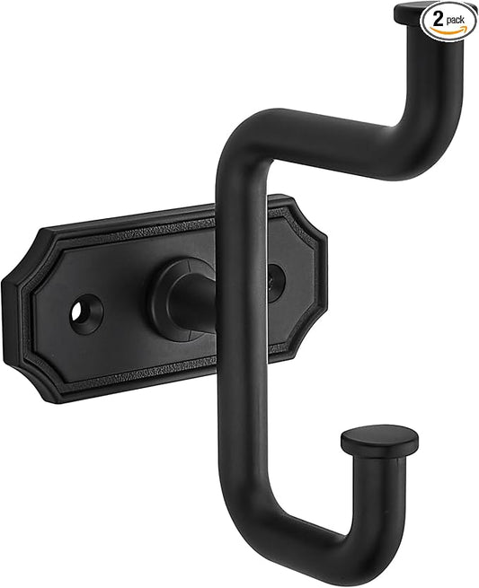 SAILING 2 Pack Coat Hooks Matte Black Towel Hooks Robe Hooks Decorative Wall Hooks for Bathroom Bedroom Kitchen Towel Robe Clothes Cabinet Closet Bathroom Hardware