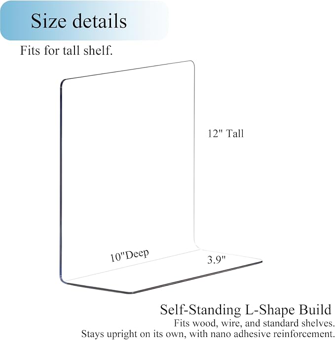 Acrylic Shelf Dividers Closet Organizers for Home Organization Enthusiasts | 12" Tall Sturdy Clear Closet Shelf Dividers for Clothes Purse pantry Separators in Bedroom Kitchen Office Shelf Space Saver