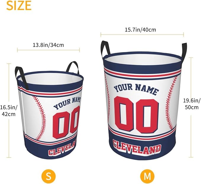 Custom Cleveland Laundry Hamper Personalized Laundry Basket Customized Name And Number Collapsible Storage Basket for Bedroom Bathroom Living Room Baseball Fan Gifts