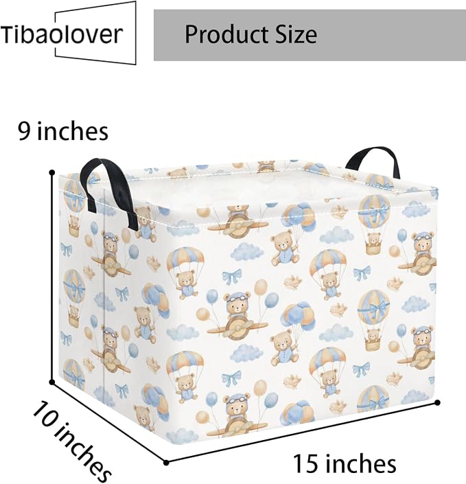 Rectangular Baby Kids Storage Basket for Home Kitchen Girls Cute Toy Storage Bin Organizer Shelf Book Room Decor(Bear Pilot)