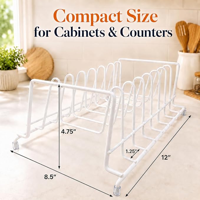 Huji Plates Holder Pots Pans Lid Organizer Rack for Cabinet, Pantry or Kitchen Counter (TWO, WHITE)