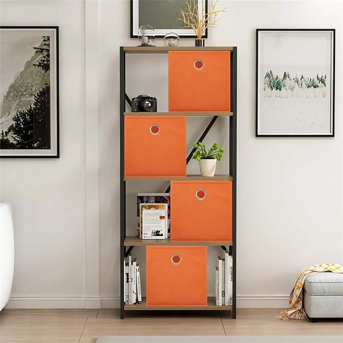 Orange Cube Storage Bins 11x11x11 Decorative Storage Cubes Boxes Foldable Organizer Storage Baskets Fabric Cubbies Drawers Collapsible Cubes Inserts Storage for Closet Organizer Shelves ,QY-SC20-6
