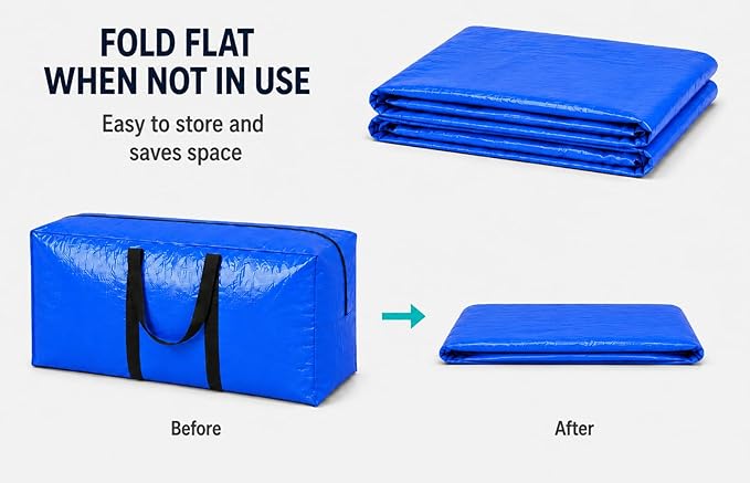 168 Gallon Extra Large Storage Bags, Jumbo Moving Storage Bags, Foldable Big Blue Waterproof Outdoor Patio Cushion Storage Bag, 65x30x20inch - 1PACK