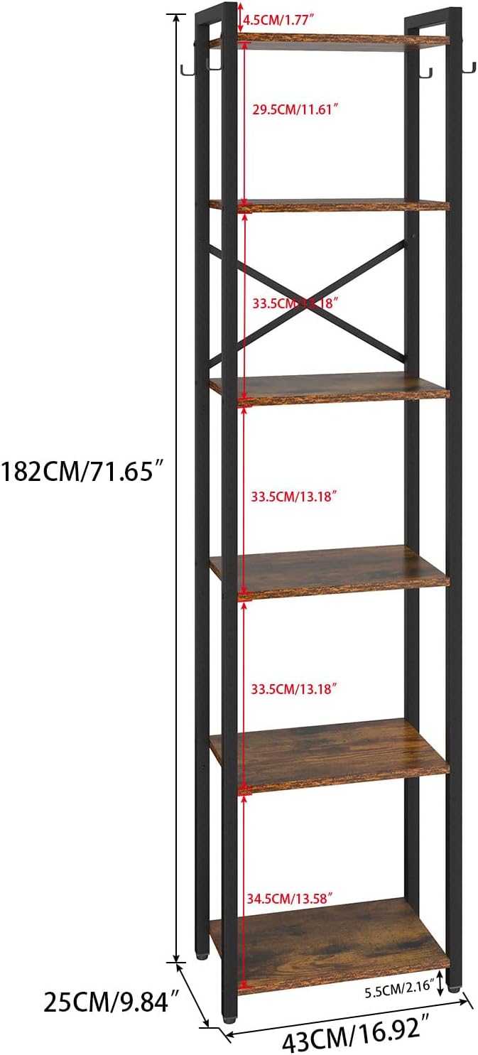 YMYNY Bookshelf, 6-Tier Ladder Shelf Organizer, Narrow Shelving Unit, Corner Storage Racks, Large Capacity Bookcase, for Home Office Living Room Balcony Bathroom, Metal Frame,HBC001H