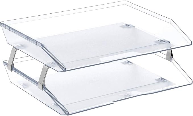 Acrimet Facility 2 Tier Letter Tray, Side Load, Letter Size/A4, Desktop File Organizer, Plastic (Clear Crystal Color)