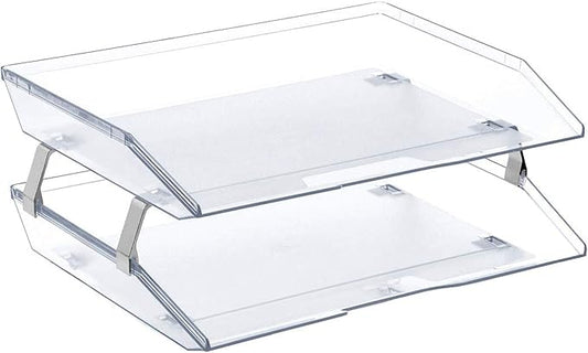Acrimet Facility 2 Tier Letter Tray, Side Load, Letter Size/A4, Desktop File Organizer, Plastic (Clear Crystal Color)