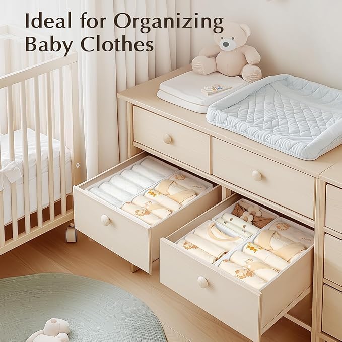 DIMJ Drawer Organizers Clothes, Set of 16 Dresser Organizer Bins, Fabric Closet Organizers and Storage, Shallow Drawer D