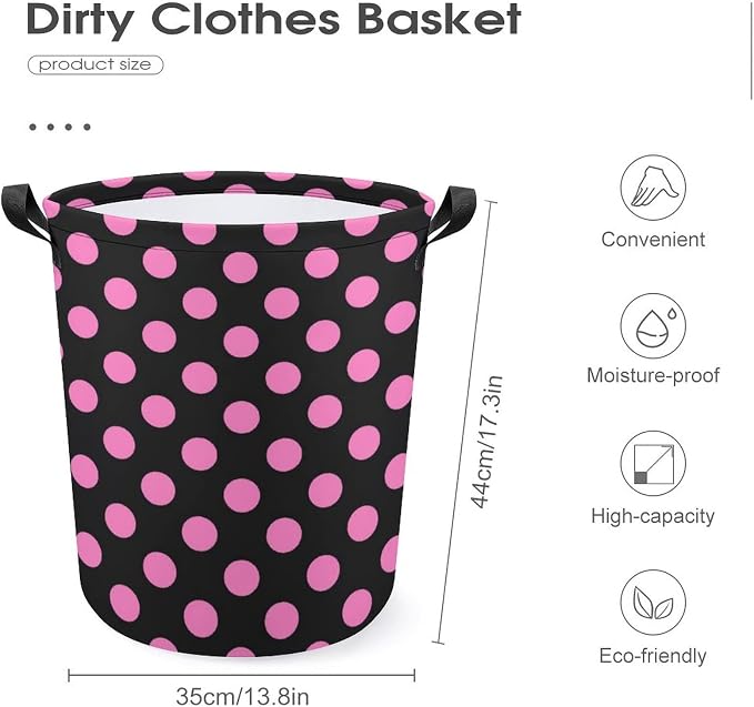 Black And Pink Polka Dot Laundry Basket,Laundry Hamper,Collapsible Storage Bin, Oxford Fabric Clothes Baskets,Nursery Hamper For Home,Office,Dorm,Gift Basket