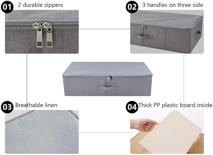 iwill CREATE PRO Folding Breathable Underbed Storage Bins with Lids, Wardrobe Closet Clothing Blanket, Shoes, Toys Organizer Containers, Dark Gray, Pack of 2