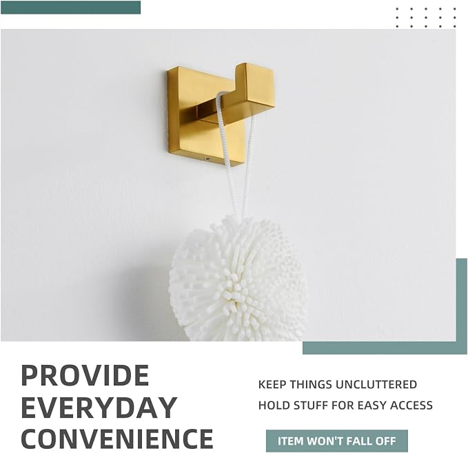 Angle Simple Towel Hook, SUS 304 Stainless Steel Hand Towel Holder for Bathroom, Wall Coat Hook, Brushed Dark Gold