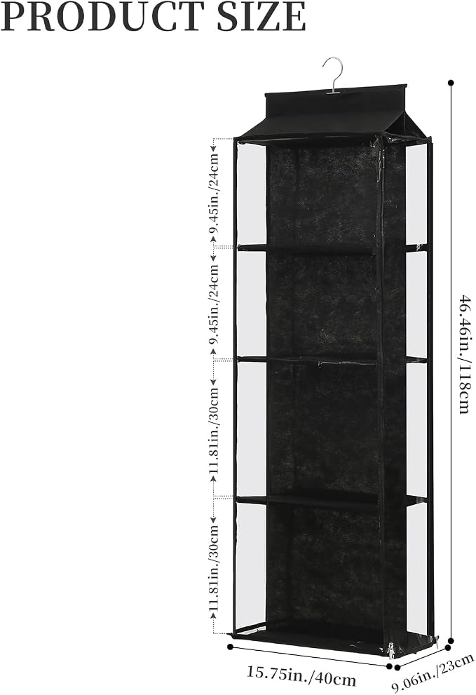 8 Grids in 1 Pack Hanging Purse Handbag Organizer with Double Zippers, Visible Purse Organizer for Closet, Fully Enclosed Purse Storage Holder-Black