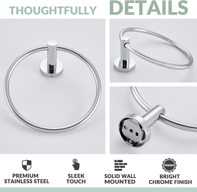 APLusee Hand Towel Ring for Bathroom Wall, Heavy Duty Stainless Steel Chrome Towel Holder, Wall Mounted
