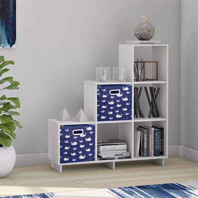 Fabric Cube Storage Bins Whale10.5x 10.5 x 11 in Foldabe Navy Blue Storage Cubes Folding Cloth Storage Cubes Boxes Collapsible Cube Inserts Storage Baskets Drawer for Cube Organizer Closet QY-SC11-6