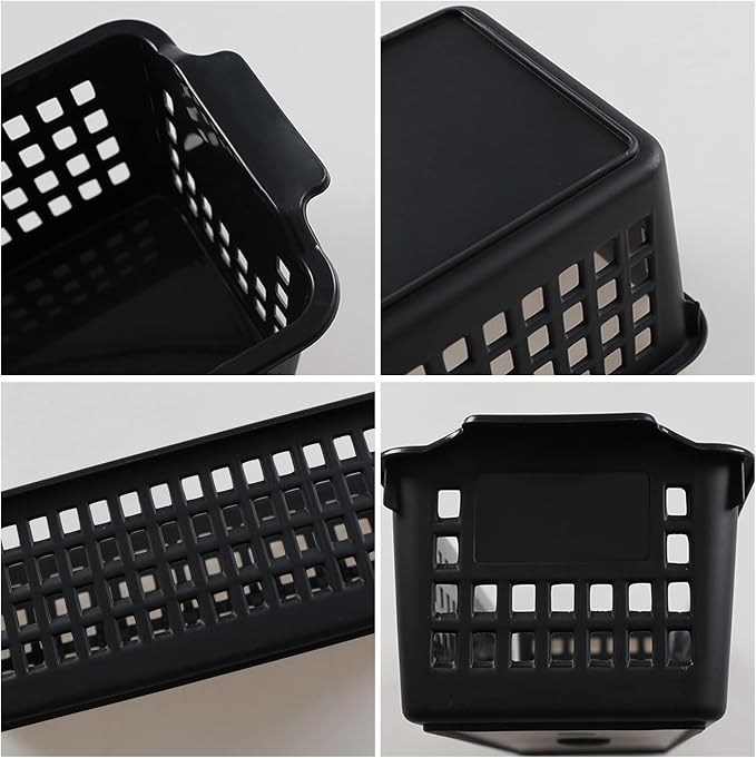 Plastic Slim Storag Basket, 6 Packs Small Organizer Basket Bins, Black