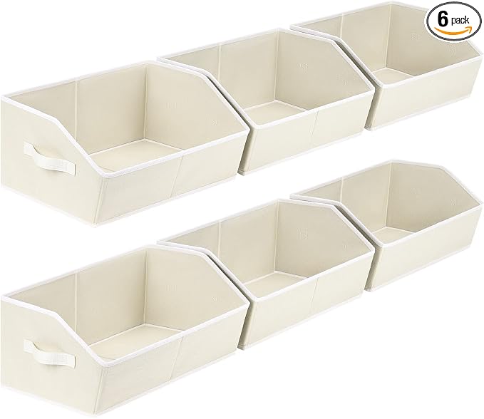 Homsorout Organizer Bins Cube Storage - Trapezoid Storage Bin 6 Pack, Fabric Baskets for Organizing, Large Storage Basket for Shelves, Closet Organizers for Toys, Clothes, Towels (Beige)